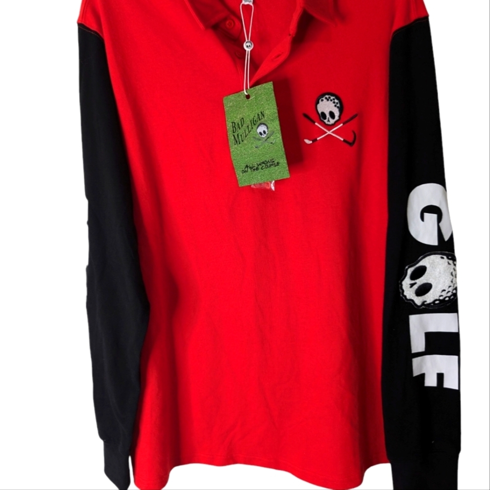 BAD MULLIGAN Golfskull Mens Rugby Shirt Red and Black.... Size M - Picture 3 of 6